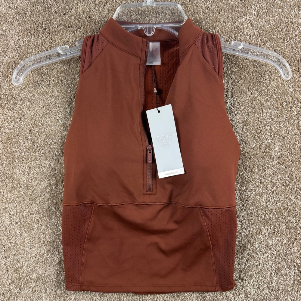 CALIA PowerMove Womens 1/2 Zip Crop Tank Top Red Brown WAX15743 XS NWT $68